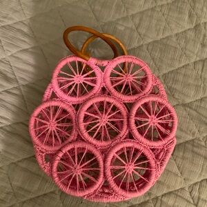Purple Woven Circular Tote with Wooden Handles